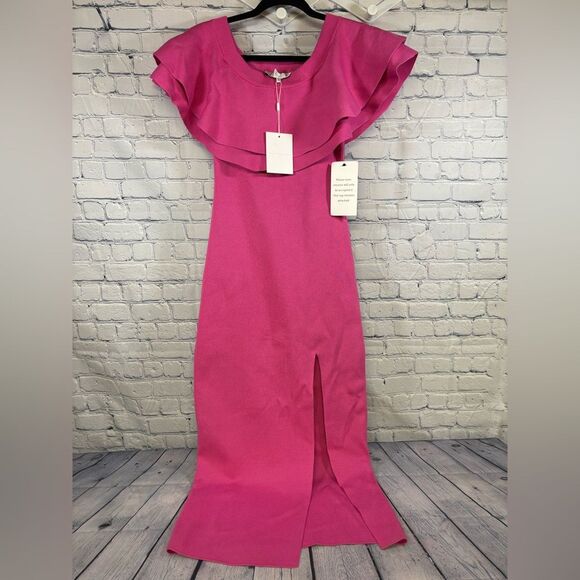 NWT Endless Rose Anthro Ruffled Off Shoulder Party Wedding Vacation Maxi Dress S - Picture 1 of 14